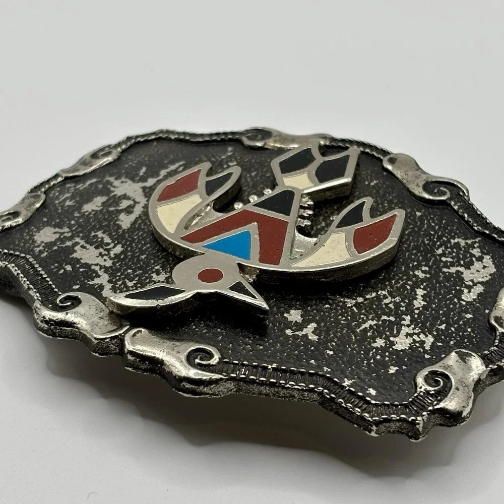 Vtg 70s 80s FHC Southwestern Native American Thunderbird Enamel Silver Tone Boho